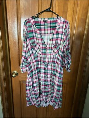 torrid Pink and Green Plaid Zip-Front Midi Dress